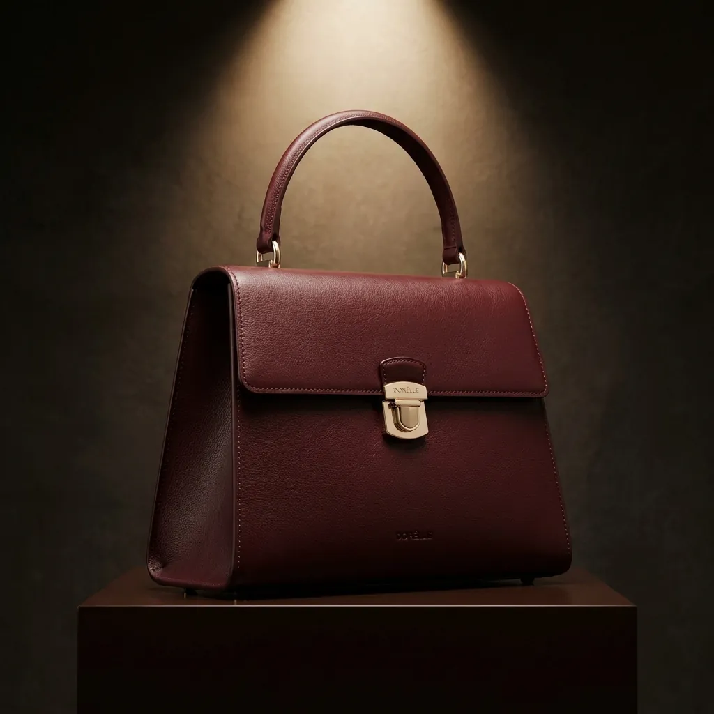 Bordeaux Nuit bag in deep burgundy leather under a spotlight