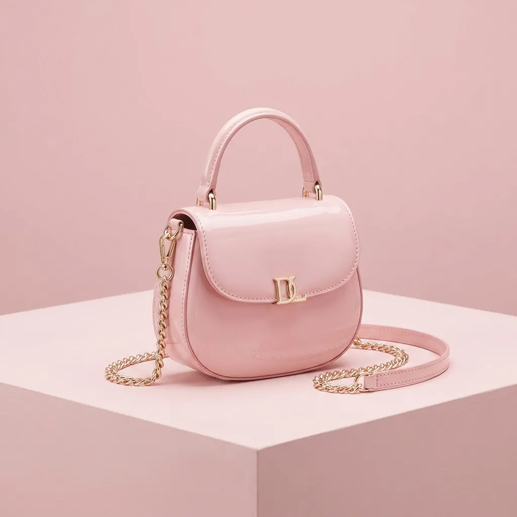 Rose Chaîne glossy pink mini bag with gold chain strap